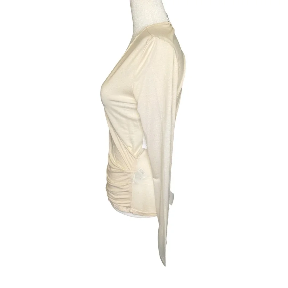AG Adriano Goldschmied Womens Cream Ruched Faux Wrap Long Sleeve Top Size Small